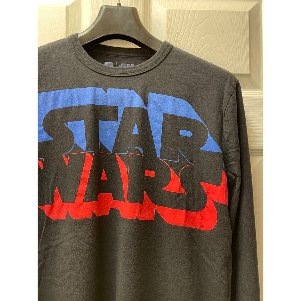 Gap x Star Wars Men's Small Long Sleeve Spell Out Black T-Shirt Red/Blue